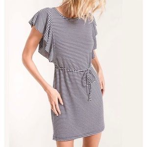 Z SUPPLY // Navy and White Striped Dress // Ruffled Sleeve // Size Med